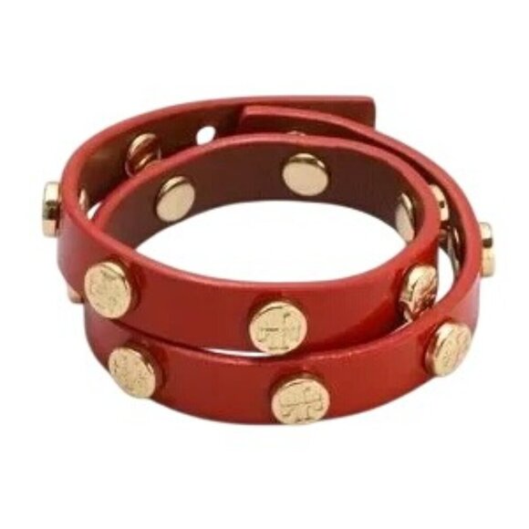 Tory Burch Red Leather Logo Wrap Around Bracelet - Picture 3 of 4